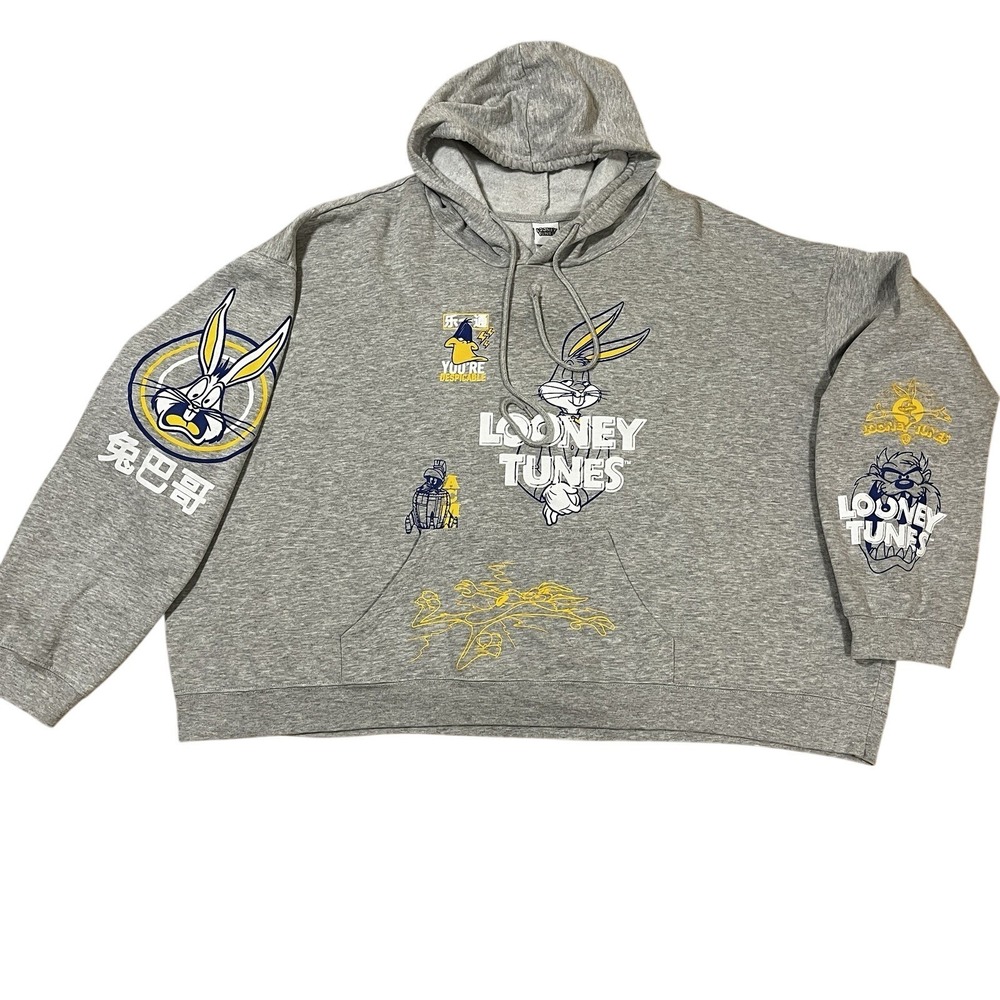 Looney Tunes Crew Bugs Bunny‎ Hoodie Sweatshirt Unisex 5X Gray Graphic Print